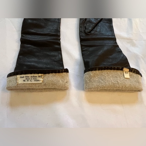 Vintage Cocoa Brown Italian leather Long forearm Orlon Lined ladies gloves 6 1/2 - Picture 8 of 13